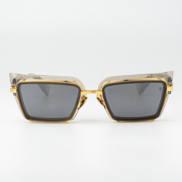 Balmain Men Sunglasses Titanium Grey Crystal Gold Rectangle ADMIRABLE BPS-130B-5 - Picture 5 of 12